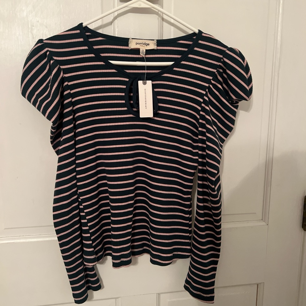 Porridge by Anthropology fun pink & green striped top 🩷